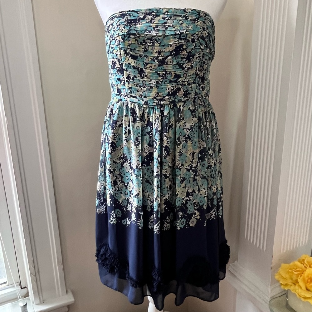 LC Lauren Conrad blue strapless floral dress